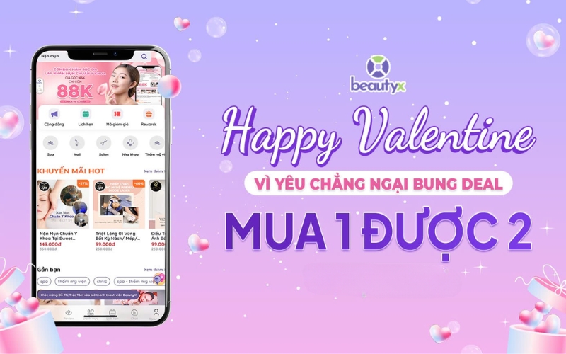 Đặt lịch hẹn làm đẹp, chăm sóc da cặp đôi ngày Valentine trên app BeautyX 